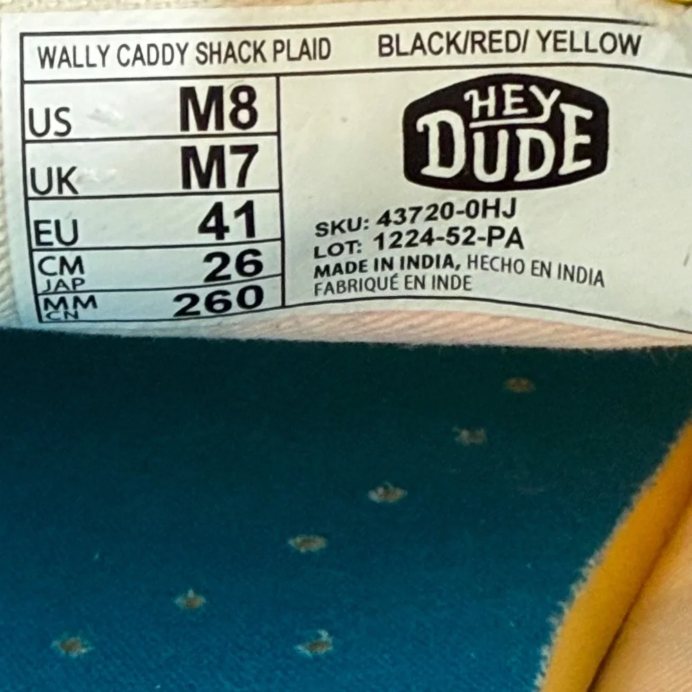 Hey Dude Wally Caddy Shack Plaid Shoes Mens Size 8 Red Yellow Slip On Sneakers